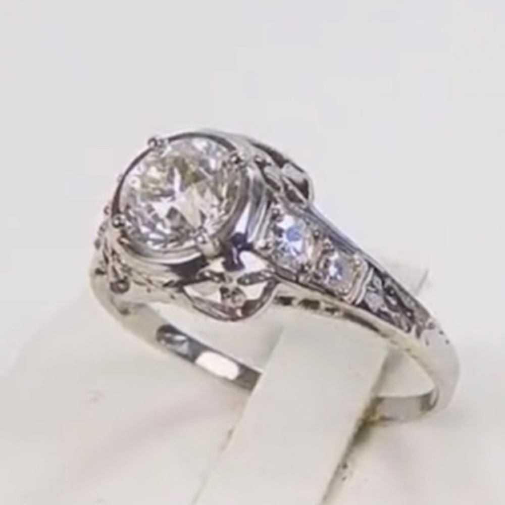 Art Deco 97ct 1920s Antique Old European Cut Diamond 18k white gold ring estate - Picture 3 of 14